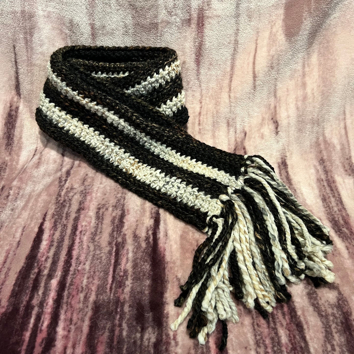 Striped tassel scarf