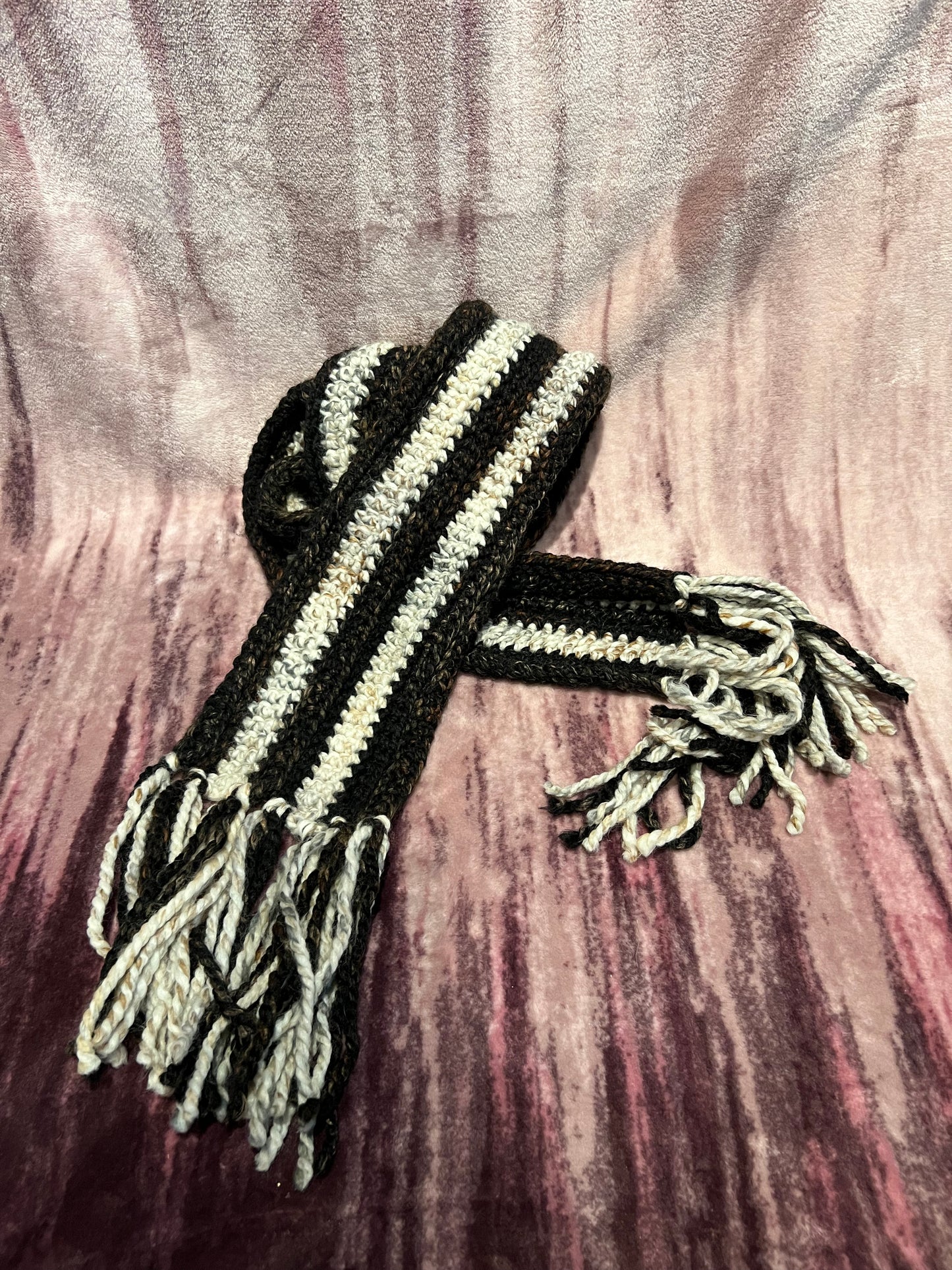 Striped tassel scarf